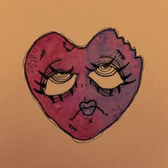 a drawing of a heart shaped mask with eyes