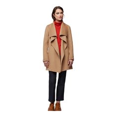 Slip into the BRIDGETTE by SOIA & KYO – a sophisticated, straight-fit, mid-length coat made from our luxurious double-face wool fabric. The cascading front collar, roll-up cuffs, and waist-cinching belt make this wrap coat anything but ordinary. Whether thrown on over jeans and a tee or paired with a sleek midi dress, this wrap coat can be worn closed with its unlined belt or open for a laid-back fall or winter look. Straight-fit Mid-thigh length Cascade Collar Belted Hidden button closure at co Modern Structured Outerwear For Fall, Chic Wool Outerwear With Shawl Collar, Modern Structured Beige Outerwear, Modern Beige Wool Coat For Fall, Cascade Collar, Coat For Women, Wrap Coat, Wool Fabric, Winter Looks