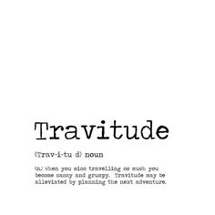 the words travitude are written in black ink on a white paper background