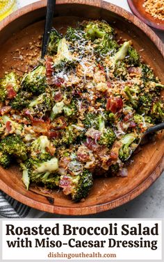 Roasted Broccoli Salad with Miso-Caesar Dressing Roasted Broccoli Salad, Broccoli Salad With Bacon, Chicken Caesar Pasta, Caesar Pasta Salad, Vegetable Salads, Caesar Pasta, Chicken Caesar Pasta Salad, Broccoli Salad Bacon, Warm Salad