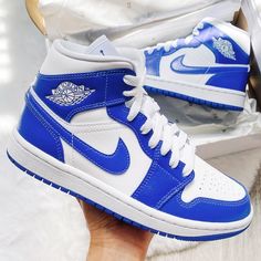 Nike Air Jordan 1 Mid Sneakers New With Box Nike Blue High-top Sneakers With Laces, Mid Sneakers, Preppy Shoes, Shoes Nike Air, Nike Air Jordan 1 Mid, Jordan 1s, Cute Nike Shoes, Cute Nikes, Nike Air Jordan 1