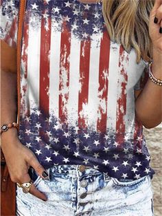 🚚FREE Shipping on orders over $80 ✨ use Code: "Mylook" for Extra Discount at checkout ﻿- 📏Sizing: run a little small 📏 Selling Points 1. Gender: Women's 2. Neckline: Round Neck 3. Design: Print 4. Sleeve Length: Short Sleeve 5. Pattern: American Flag Specifications Gender: Women's, Style: Basic, Occasion: Independence Day, Weekend, Tops Type: T shirt Tee, Neckline: Round Neck, Fabric: Polyester, Design: Print, Details: Without Lining, Sleeve Length: Short Sleeve, Elasticity: Micro-elastic, Look After Me: Machine wash, Wet and Dry Cleaning, Washable, Pattern: American Flag, Theme: Painting, Photos Size Chart Inches Centimeters Size Fit US Size Fit UK Size Fit EU Size Bust Sleeve Clothing Length S 2-4 6-8 36-38 93 18.5 64 M 6 10 40 98 19.1 66 L 9 12 42 103 19.7 68 XL 10 14 44 108 20.3 70 Blue American Flag, American Flag Print, America Flag, Loose Shorts, Neck Pattern, Black Tee, Summer Casual, Independence Day, American Flag