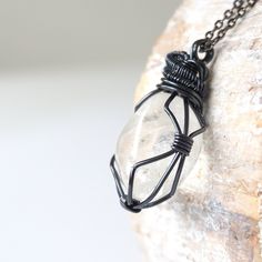 Men's Clear Quartz Pendant Necklace - Gunmetal Wire Wrapped DesignsbyNatureGems Raw Quartz Necklace, April Birthstone Necklace, Metal Jewelry Making, Strong Style, Quartz Pendant Necklace, Raw Crystal Necklace, Manifest Your Dreams, Raw Quartz, Wire Wrapping Crystals