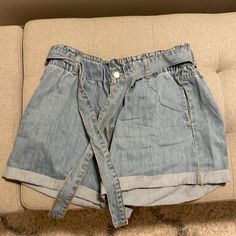 These Are Brand New Paper Bag Jean Shorts!! Bought Them On Amazon And They Are Too Big. These Are A Size L So They Will Fit Sizes (10-12) Paper Bag Jeans, New Paper, Jean Shorts, Paper Bag, High Waist, Color Blue, Size 10, High Waisted, Womens Shorts