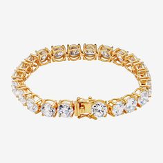 Features: Quick ShipCircumference: 7 1/2 InchJewelry Closure: Box ClaspLink Construction: SolidSetting: ProngShape: RoundStone Cut: RoundMetal Color: YellowChain Length: 7 1/2 InchChain Width: 8 MillimetersRounded Carat Weight: Greater Than 6 Ct. T.w.Chain Construction: LinkCare: Wipe CleanStone Type: 22 Cubic ZirconiaBracelet Type: Tennis BraceletsMetal: 14k Gold Over SilverCountry of Origin: Imported Classic Gold Cubic Zirconia Bracelet, Tarnish Resistant, Gold Tennis Bracelet Tarnish Resistant For Wedding, Gold Tarnish-resistant Tennis Bracelet For Wedding, Formal Tarnish-resistant Diamond Tennis Bracelet, Gold Tennis Bracelet With Brilliant Cut As Gift, Round Cubic Zirconia Gold Bracelet For Anniversary, Round Gold Bracelet With Cubic Zirconia For Anniversary, Round Gold Cubic Zirconia Bracelet For Anniversary, Yellow Gold Cubic Zirconia Bracelet For Anniversary