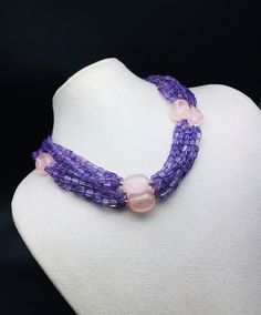 Stunning necklace made of 100% natural Amethyst smooth square shape & Natural Rose quartz smooth tumble beaded necklace with 925 sterling silver handmade clasp. DETAILS : Gemstone: Amethyst & Rose quartz Strand: 5 Calibration: Amethyst beads - 4x6 millimeters approx / Rose quartz tumble - 15x20 millimeters till 18x25 millimeters approx Weight: 700.35 carat Length : 34.00 Inches long SKU - HJFN0001 GENUINE BLACK STONE FACETED RONDELLE SHAPE BEADS LEMON QUARTZ FACETED ROUND BALL SHAPE BEAD Elegant Rectangular Gemstone Beads Jewelry, Elegant Purple Rectangular Necklace, Handmade Purple Rectangular Necklace, Elegant Purple Necklace, Rectangular Purple Amethyst Necklaces, Purple Rectangular Amethyst Necklaces, Purple Rectangular Amethyst Necklace, Designer Necklace, Wear Necklaces