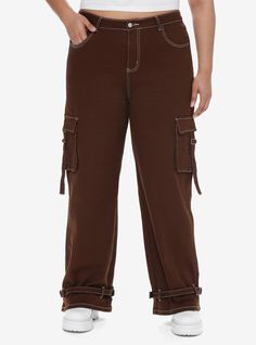 Slay in these brown carpenter pants  featuring white contrast stitching throughout and buckle strap detailing around the ankle and cargo pockets. Complete with front and back pockets.97% cotton; 3% spandexWash cold; dry flatNon-stretch materialRise: 14''Inseam: 31''ImportedModel height: 5' 10Model wears size 1 Brown Straight Leg Cargo Pants With Multiple Pockets, Trendy Brown Cargo Pants With Cargo Pockets, Trendy Brown Cargo Pants With Side Pockets, Trendy Brown Cargo Pants With Multiple Pockets, Brown Utility Bottoms With Multiple Pockets, Utility Brown Bottoms With Multiple Pockets, Brown Cargo Pants With Cargo Pockets For Fall, Brown Fall Cargo Pants With Belt Loops, Brown Cargo Pants With Pockets For Fall