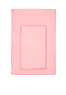 a pink napkin with a square design on the front and bottom, set against a white background