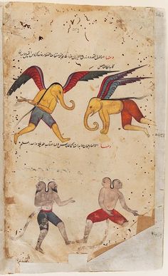 Mughal Art, Persian Miniature, Ancient Books, Iranian Art, Medieval Manuscript, Islamic Paintings, Arte Inspo, Mythological Creatures, Weird Creatures