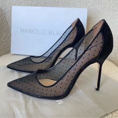 Sexy Black Heels From Manolo Blahnik. Wore Once And In Great Condition. Please See Photos For Condition. Includes Box And Dust Bag. Size: It 38.5 (See Photos For Length, Width And Heel Height Measurements) Visit My Website (Link In Bio, Will Be Shipped Insured With Signature Required Via My Website) For Free Shipping And Lowest Price. Price Is Firm Here Due To Fees, Thanks For Understanding! Luxury Mesh Heels For Formal Occasions, Luxury Mesh Heels For Party, Luxury Party Heels In Mesh, Luxury Party Mesh Heels, Mesh Fitted Heels For Night Out, Elegant Closed Toe Mesh Heels, Elegant Mesh Heels, Fitted Mesh Heels For Party, Evening Mesh Heels Fitted