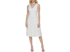 Tommy Hilfiger Daisy Lace Fit and Flare - Women's Dress : Ivory : Add some flair to your look wearing the Tommy Hilfiger Daisy Lace Fit and Flare. This fully lined dress features V-neckline, sleeveless style, below the knee length, and allover lace detailing. 60% nylon, 32% polyester, 8% elastane. Dry clean. Imported. Tommy Hilfiger Women, Product Reviews, Fit And Flare, The Knee, Knee Length, Tommy Hilfiger, Women's Dress, Daisy, Dry Clean