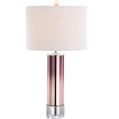 a table lamp with a white shade on it