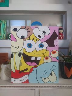 an image of cartoon characters painted on canvases