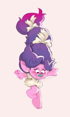 an image of a pink and purple troll with her hair in the shape of a ballon