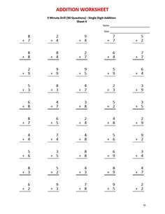 the addition worksheet is filled with numbers