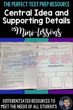 the perfect test prep source for central idea and supporting details to mini lessons with text