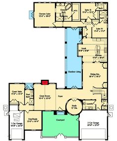 the floor plan for this house shows two levels, and three rooms with an attached garage