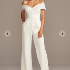 Brand New Tags Still On Jumpsuit! I Found A Smaller Size At A Different Store And I Can’t Return Due To David’s Bridal Going Out Of Business. I Am 5’2” And 135 Pounds. Could Be Great For The Bachelorette, Bridal Shower Or Rehearsal Dinner/Reception! It’s Has Pockets, Is Super Flattering On (Double Lined) And The Material Has A Stretch To It! So Comfortable! Bridal Pant Suit, Bridal Pants, Bride Jumpsuit, Bridesmaids Jumpsuits, Bridal Cuff, Shower Outfits, Bridal Shower Outfit, Crepe Jumpsuit, Looks Country