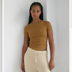 Super Cute, Just Ordered The Wrong Size And Can’t Return. The Shirt Is Brand New, Did Not Come With Tags. Fitted Khaki Tops With Crew Neck, Fitted Khaki Crew Neck Tops, Beige Fitted Tops For Loungewear, Stretch Khaki Tops For Loungewear, Beige Short Sleeve Tops For Loungewear, Fitted Neutral Tops For Loungewear, Neutral Fitted Tops For Loungewear, Fitted Khaki Short Sleeve Top, Fitted Beige T-shirt For Fall