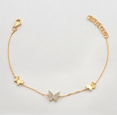 14k YELLOW GOLD  0.50CTW DIAMOND 3 BUTTERFLY BRACELET  7 in to 10 in length Diamond Butterfly, Butterfly Bracelet, Oct 1, Charm Bracelets, Favorite Jewelry, Beauty Book, Jewelry Bracelets, Charm Bracelet, Accessory Gift