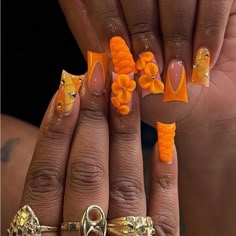 Super Cute And Stylish Ships In 5-10 Business Days Orange Nail, Duck Nails, Nails Set, Unique Acrylic Nails, Short Acrylic Nails Designs, Orange Nails, Square Acrylic Nails, Birthday Nails, Fire Nails