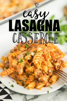 easy lasagna casserole on a plate with a fork