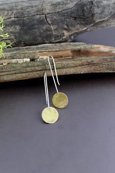 Mixed Metal Earrings Gold circle drop earrings Minimalist | Etsy Minimalist Round Disc Earrings With Ear Wire, Minimalist Round Earrings With French Hook, Minimalist Hammered Dangle Linear Earrings, Minimalist Hammered Round Disc Earrings, Minimalist Hammered Long Drop Earrings, Minimalist Hammered Dangle Earrings, Minimalist Hammered Circle Earrings, Minimalist Earrings Silver, Lunar Jewelry