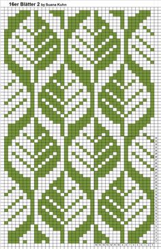 a cross stitch pattern with green and white designs on the front, in two rows