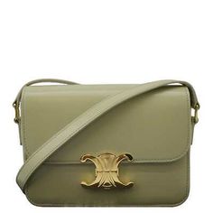 CELINE Teen Triomphe Leather Shoulder Bag Almond Green  | eBay Luxury Tan Flap Shoulder Bag, Luxury Tan Crossbody Flap Bag, Tan Rectangular Flap Bag For Evening, Classic Tan Evening Bag, Elegant Tan Flap Shoulder Bag, Formal Tan Shoulder Bag With Dust Bag Included, Formal Tan Shoulder Bag With Dust Bag, Elegant Tan Shoulder Flap Bag, Beige Classic Flap Bag With Branded Hardware