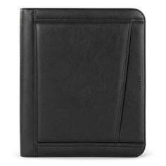 a black leather folder on a white background