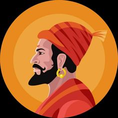 an image of a man with a beard wearing a red turban and gold earrings