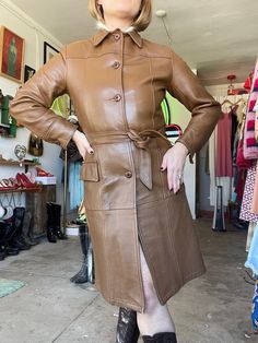 "Pristine 1960s deerskin jacket. Buttons up the front with a great lapel and ties at the waist - cinches to perfection! Very mod vibes. Trench coat kind of style. * Excellent condition, no flaws to note, pristine Shoulders: 16\" Bust: 38\" Waist: 34\" cinches smaller Hips: open Length: 38\" Armscye: 18\" Sleeve Length: 23\" Suggested sizing: small to medium ---- All vintage items have been described and dated to the best of my ability. With this said, all dates are approximations unless there is Smaller Hips, Deer Skin, Cinched Waist, Button Up, 1960s, Trench Coat, Jackets For Women, Jackets & Coats, Sleeve Length