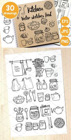 the kitchen sketch book is open and ready to be used as a coloring page for children