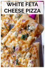 white feta cheese pizza with spinach on top