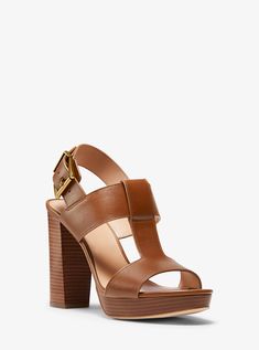 Becker Leather Platform Sandal Stacked Heel Sandal, Jewelry For Mom, Michael Kors Sandals, T Strap Heels, Leather Platform Sandals, Slingback Sandals, T Strap Sandals, Shoes Heels Pumps, Brown Sandals