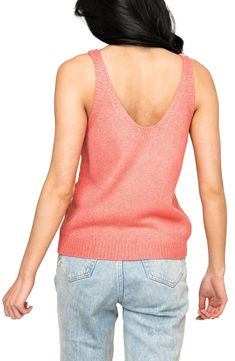 A loose-fitting tank crafted from textured fabric is perfectly topped with dipped necklines. 25 1/2" length V-neck Sleeveless 100% acrylic Hand wash, dry flat Imported Casual Knit V-neck Tank Top, Pink V-neck Sweater Vest For Summer, Trendy V-neck Knit Tank Top, Pink V-neck Casual Tank Top, Pink V-neck Tank Top Casual, Pink V-neck Tank Top Casual Style, Trendy Knit V-neck Tank Top, Coral Rose, Fully Fashioned