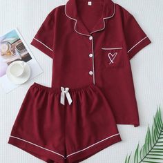 Super Cute And Stylish Ships In 5-10 Business Days Red Summer Sets For Bedtime, Red Cotton Sleepwear Sets, Red Casual Sets For Sleepover, Casual Red Sets For Sleepover, Red Bedtime Sets For Summer, Red Lounging Sets For Summer, Red Short Sleeve Sets For Pajama Party, Red Cotton Lounging Sets, Red Short Sleeve Pajama Party Set