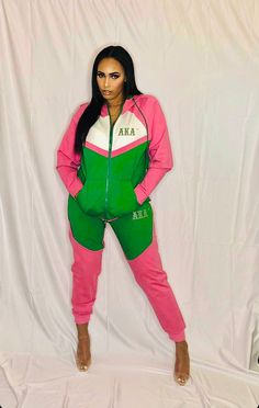 Women’s Sizing Special Tech Fleece Pink, Green, and White   Three tone jacket only Tech Fleece Pink, Alpha Kappa Alpha Crafts, Aka Apparel, Alpha Kappa Alpha Paraphernalia, Sorority Pictures, Alpha Kappa Alpha Sorority Paraphernalia, Alpha Woman, Aka Sorority, Alpha Kappa Alpha