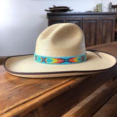 Handmade Beaded hatband tie!Sparkly seed beads where used to create this beautiful cow boy hat accessory. Handwoven Hat Bands For Rodeo With Flat Brim, Adjustable Multicolor Hat For Western-themed Events, Western Handwoven Hats For Rodeo, Western Style Handwoven Hats For Rodeo, Western Style Handwoven Rodeo Hat, Western Handwoven Hat Bands For Rodeo, Adjustable Handwoven Straw Hat For Rodeo, Southern Style Adjustable Hat Bands For Ranch, Traditional Adjustable Hat Bands For Rodeo