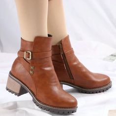 Department Name: Adult Item Type: Boots Upper Material: PU Boot Height: Ankle Closure Type: ZIP Boot Type: Motorcycle boots Toe Shape: Round Toe Heel Height: High (5cm-8cm) Heel Type: Square heel Season: Spring/Autumn Insole Material: PU Pattern Type: Solid Outsole Material: Rubber With Platforms: Yes Platform Height: 0-3cm is_handmade: Yes Lining Material: PU Shaft Material: PU Fit: Fits true to size, take your normal size Fashion Element: Sewing Heel height: 6 cm Fall Ankle-high Wedge Boots, Fall Ankle Chelsea Boots With Zipper, Brown Ankle-high Moto Boots With Zipper Closure, Brown Ankle-high Moto Boots With Zipper, Brown Ankle Heeled Boots With Zipper, Brown Ankle Heeled Boots With Zipper Closure, Brown Ankle Boots With Zipper Closure, Brown High Heel Chelsea Boots For Winter, Fall Martin Boots With Zipper And Round Toe