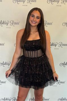 Strapless Black Sparkle Tulle Tiered Short Dress Ruffles Skirt, Tulle Material, Winter Formal Dresses, Junior Prom Dresses, Tiered Ruffle Skirt, Short Prom Dress, Sparkle Dress, Sweet 16 Dresses, Black Sparkle