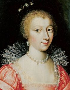 an old painting of a woman wearing a red dress and pearls on her head is shown