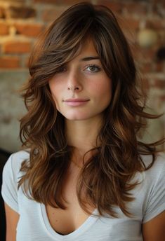 Butterfly Haircut With Side Swept Bangs, Long Layered Hairstyles With Bangs, Shag Haircut With Side Bangs, Medium Length Side Part Hair, Shoulder Length Hair With Side Bangs, Side Bangs With Layers, Side Bangstyle Hair Long, Side Part With Bangs, Hairstyles With Side Bangs