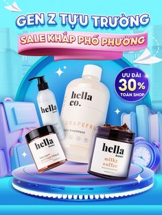 an advertisement for a hair care product with the words hello written on it and other items