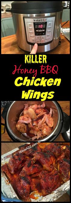 the recipe for honey bbq chicken wings is in an instant pot and ready to be cooked