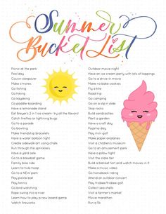 the summer bucket list is shown with two ice cream cones and one sun on top