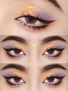 Selena Gomez Eyeshadow, Black Blue Eye Makeup, Sassy Makeup Looks, Purple Gold Eyeshadow, Red Graphic Liner Hooded Eyes, Creative Eye Makeup Hooded Eyes, Easy Graphic Liner Hooded Eyes, Space Makeup Simple, Halloween Eyeshadow Ideas