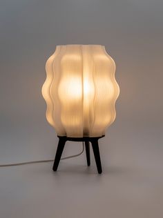 a lamp that is sitting on top of a table next to a light plugged in