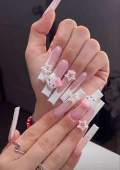 Nails Acrylic Gemstone, Long Nails Design, Melody Anime, Paznokcie Hello Kitty, Anime Y2k, Long Nail Designs, Cute Acrylic Nail Designs, Hello Kitty Nails, Really Cute Nails