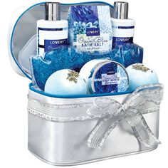 DELUXE 9 PIECE SET - This spa gift basket has everything a woman needs! It includes Shower Gel, Bubble Bath, Body Lotion, 2 x 6 Ounce Multi Colored Bath Bombs with Dried Flowers, Bath Salt, Hot andamp; Cold Facial Eye Mask and Hand Mirror. Packed in a beautiful cosmetic case, it also has a gift note card for you to personalize it. RELAXING andamp; GENTLE OCEAN FRAGRANCE - The calming and graceful scents of the ocean are infused into this serene bath and beauty set. Themed around a charming salty Spa Gift Baskets, Eye Gel Mask, Home Spa Treatments, Spa Gift Basket, Glitter Eye, Spa Set, Gel Mask, Spa Gift, Glitter Eyes